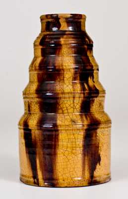 Exceptional Stepped Redware Jar with Slip Decoration, probably New England origin