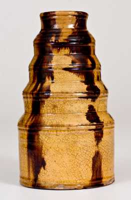 Exceptional Stepped Redware Jar with Slip Decoration, probably New England origin