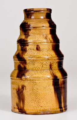 Exceptional Stepped Redware Jar with Slip Decoration, probably New England origin
