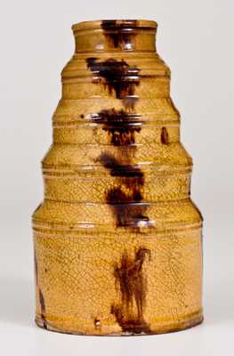 Exceptional Stepped Redware Jar with Slip Decoration, probably New England origin
