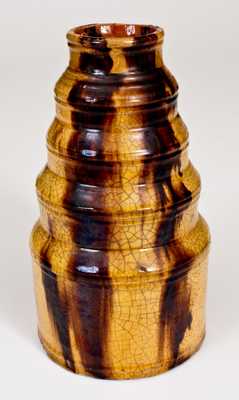 Exceptional Stepped Redware Jar with Slip Decoration, probably New England origin