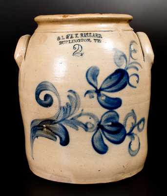 O. L. & A. K. BALLARD / BURLINGTON, VT Stoneware Jar w/ Cobalt Floral Decoration