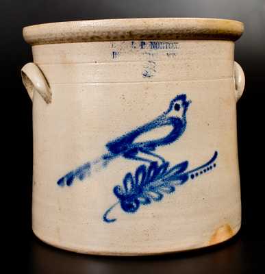 E. & L. P. NORTON / BENNINGTON, VT Stoneware Crock with Bird Decoration