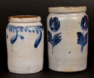 Lot of Two: Stoneware Jars with Cobalt Decoration, Philadelphia, circa 1860