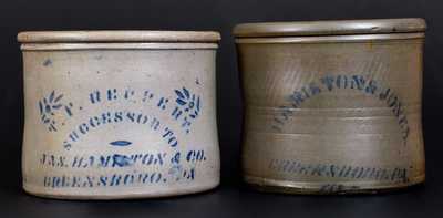 Lot of Two: Cobalt-Stenciled Stoneware Crocks, Greensboro, PA origin