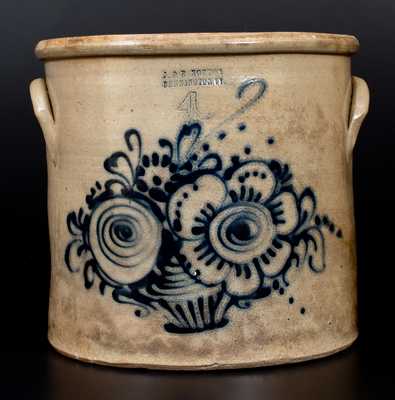 J. & E. NORTON / BENNINGTON, VT Stoneware Crock w/ Flowering Urn Decoration