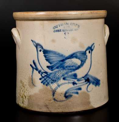 5 Gal. OTTMAN BRO S & CO. / FORT EDWARD, NY Stoneware Double-Bird Crock