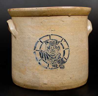 4 Gal. F. T. WRIGHT & SON / TAUNTON, MA Stoneware Tiger Crock