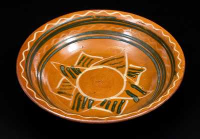 Snow Hill Nunnery Redware Bowl w/ Central Cream and Green Slip Star Design