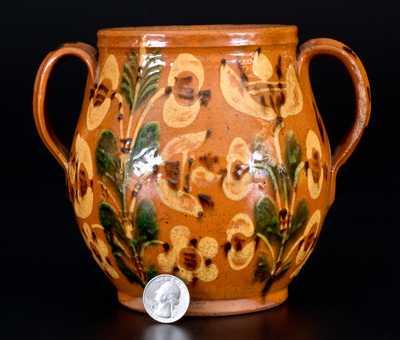 Important 1810 Bucks County, PA Redware Jar w/ Profuse Slip Floral Decoration