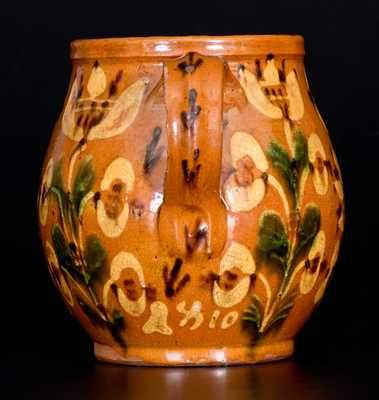 Important 1810 Bucks County, PA Redware Jar w/ Profuse Slip Floral Decoration