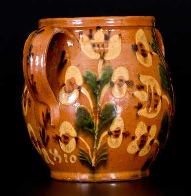 Important 1810 Bucks County, PA Redware Jar w/ Profuse Slip Floral Decoration