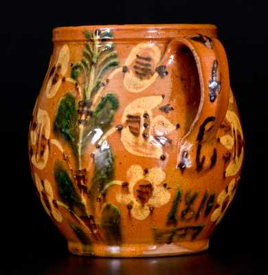 Important 1810 Bucks County, PA Redware Jar w/ Profuse Slip Floral Decoration