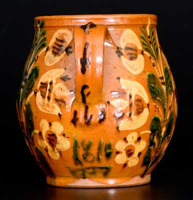 Important 1810 Bucks County, PA Redware Jar w/ Profuse Slip Floral Decoration