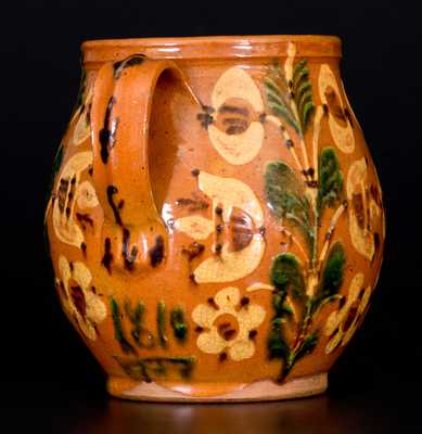 Important 1810 Bucks County, PA Redware Jar w/ Profuse Slip Floral Decoration