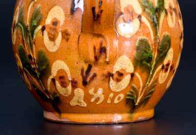 Important 1810 Bucks County, PA Redware Jar w/ Profuse Slip Floral Decoration