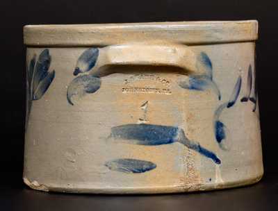 Scarce 1 Gal. J. SWANK & CO. / JOHNSTOWN, PA Stoneware Butter Crock with Floral Decoration