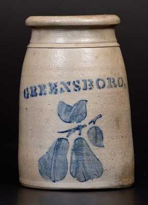 Western PA Stoneware Wax Sealer Stenciled GREENSBORO Above Pears