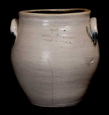 Scarce LEWIS & GARDINER / HUNTINGTON, L.I. Stoneware Jar w/ Cobalt Decoration