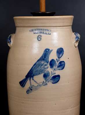 Rare 6 Gal. E. W. FARRINGTON / ELIMIRA, NY Stoneware Bird Churn w/ Molded Handles