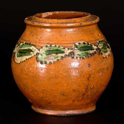 Very Rare Morgantown, West Virginia, School Slip-Decorated Redware Jar