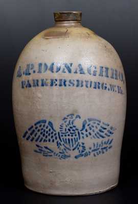 A. P. DONAGHHO, / PARKERSBURG, W. Va Stoneware Jug w/ Stenciled Eagle Design