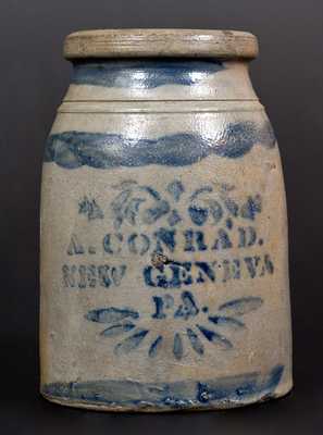 A. CONRAD / NEW GENEVA, PA Stoneware Canning Jar w/ Striped and Stenciled Decoration