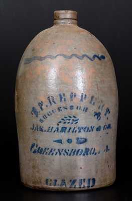 T. F. REPPERT / GREENSBORO, PA Stoneware Jug w/ Unusual GLAZED Stencil