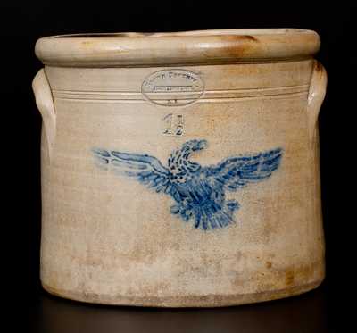 BROWN BROTHERS / HUNTINGTON / L.I. 1 1/2 Gal. Stoneware Crock w/ Stenciled Eagle