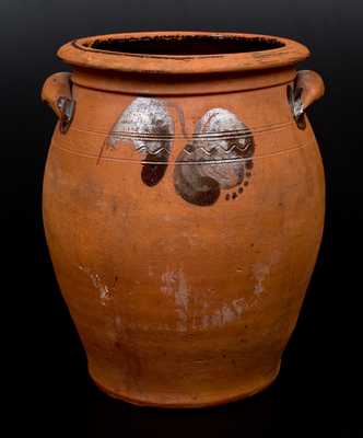 3 Gal. JOHN BELL / WAYNESBORO Redware Handled Jar w/ Manganese Floral Decoration