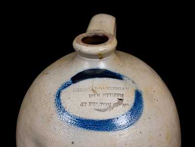 New York Stoneware Advertising Jug SHEPPARD & MORGAN / DYE STUFFS / 47 FULTON ST. NY