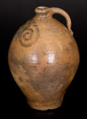 Early Ovoid Stoneware Jug w/ Watchspring Decoration, NJ or New England, late 18th Century