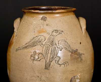 Ohio Stoneware Jar w/ Elaborate Incised Federal Eagle Decoration with Heart-Shaped Shield