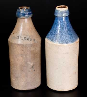 Lot of Two: Stoneware Bottles w/ Impressed Advertising and Cobalt Accents