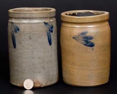 Lot of Two: Quart Stoneware Jars w/ Cobalt Decoration att. R. J. Grier, Chester County, PA