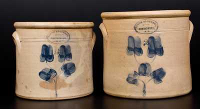 Lot of Two: BROWN BROTHERS / HUNTINGTON / L.I. Stoneware Crocks w/ Floral Design
