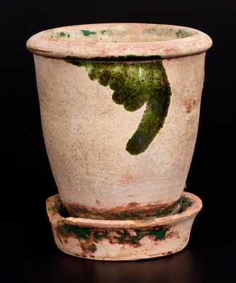 S. BELL & SON / STRASBURG, VA Redware Flowerpot w/ Copper Slip Decoration