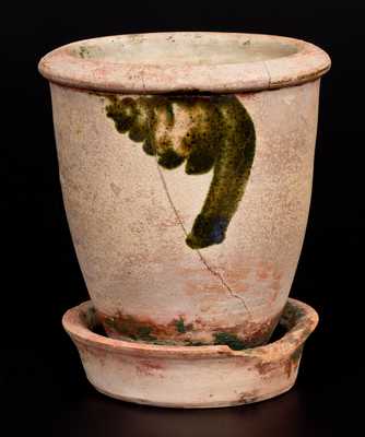 S. BELL & SON / STRASBURG, VA Redware Flowerpot w/ Copper Slip Decoration