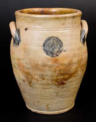 Rare Stoneware Jar w/ Impressed Sun Face and Bird Motifs att. Xerxes Price, Sayreville, NJ