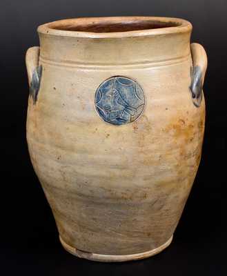 Rare Stoneware Jar w/ Impressed Sun Face and Bird Motifs att. Xerxes Price, Sayreville, NJ
