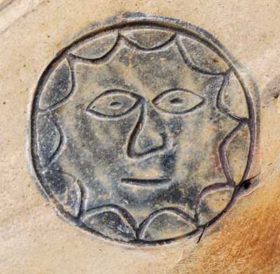 Rare Stoneware Jar w/ Impressed Sun Face and Bird Motifs att. Xerxes Price, Sayreville, NJ