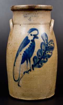 F. B. NORTON & CO. / WORCESTER, MASS. Stoneware Churn w/ Parrot Decoration