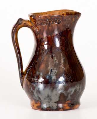 Very Fine JOHN BELL, Waynesboro, PA, Redware Pitcher w/ Sponged Manganese Decoration