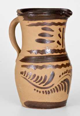 Western PA Tanware Pitcher with Striped and Vining Decoration