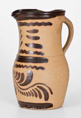 Western PA Tanware Pitcher with Striped and Vining Decoration