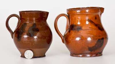 Lot of Two: Small Redware Pitchers with Manganese Decoration