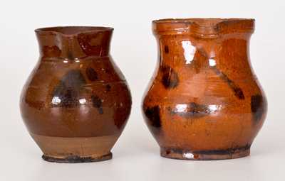 Lot of Two: Small Redware Pitchers with Manganese Decoration