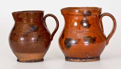 Lot of Two: Small Redware Pitchers with Manganese Decoration