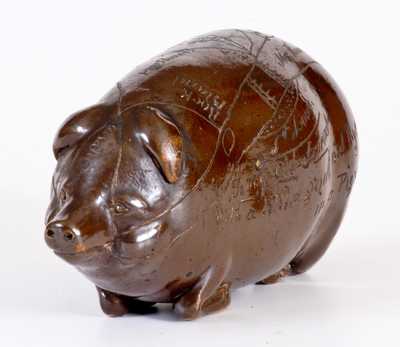 Anna Pottery 1894 Stoneware Pig Flask w/ Fat Jowls and Elaborate Railroad Map