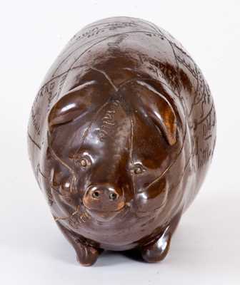 Anna Pottery 1894 Stoneware Pig Flask w/ Fat Jowls and Elaborate Railroad Map